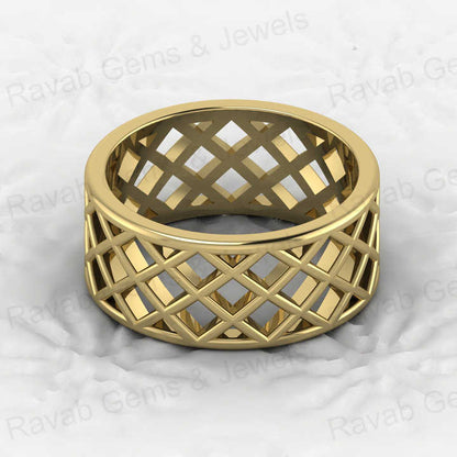 New Arrival Genuine 925 Sterling Silver 9mm Wide Band Checkered Pattern Filigree Personalized Men's Ring Fine Handmade Jewelry