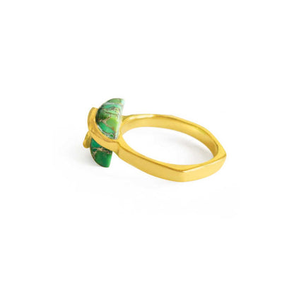 Top Selling 10mm Mohave Green Copper Turquoise 18k Gold Vermeil 925 Silver Eternity Designer Prong Square Ring Women Jewelry