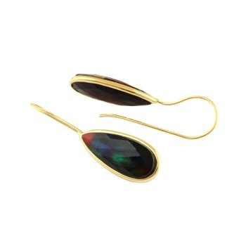 Top Quality Solid 925 Sterling Silver Ammolite Hydro Quartz Checker Cut 10x25mm Pear Drop Dongle Earring for Women Fine Jewelry