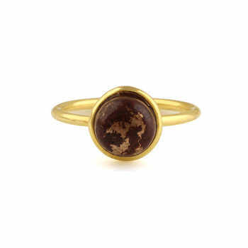Top Selling 18K Gold Plated New Design 10mm Natural Lava Copper Gemstone Ring for Women Simple 925 Silver Fine Jewelry