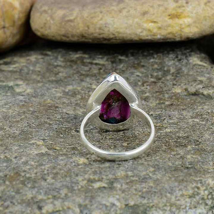 Natural Kingman Pink Dahlia Oyster Turquoise Solid 925 Sterling Silver Pear 9x12mm Bezel Setting Vintage Handmade Ring Women