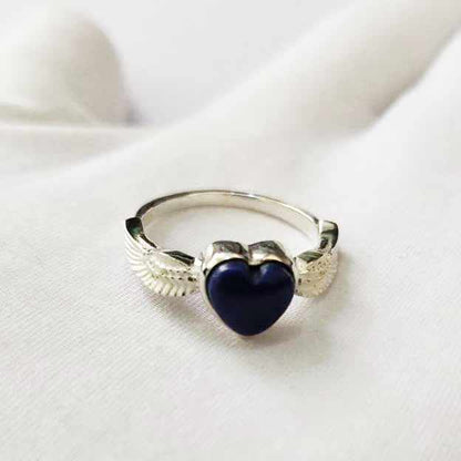 Best Quality Genuine Lapis Lazuli Heart Shape Bezel Setting 10mm Angle Wing Design Solid 925 Sterling Silver Handmade Jewelry