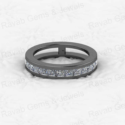 Genuine 925 Sterling Silver With Princess Cut CZ Half Eternity Gold Vermeil Channel Setting Women Ring Personalized Fine Jewelry