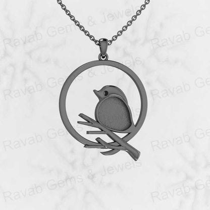 Genuine 925 Silver 25mm Sparrow Sitting Branches Semi Mount Setting Charm Pendant for Resin Ashes Work Necklace Jewelry Findings