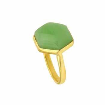 Best Selling Beautiful Natural Smooth Green Chalcedony Gemstone Bezel 18k Gold Plated 925 Silver Hexagon Dainty Ring for Women