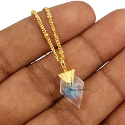 Best Selling Beautiful Rainbow Moonstone 18k Gold Plated Sterling Silver Dainty Minimalist Chain Pendant Necklace for Women