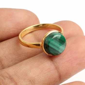 Top Selling 10mm Smooth Malachite Gemstone 18K Gold Plated Handmade Dainty Sterling Silver Ring for Women Parties Fine Jewelry