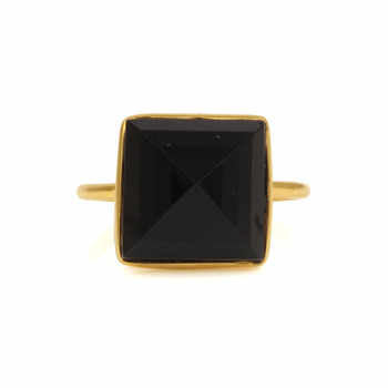 Best Selling 18K Gold Plated Handmade Bezel Ring 12mm Natural Black Onyx Gemstone Dainty Fine Women's Jewelry
