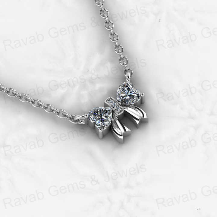 Best Selling Genuine Solid 925 Sterling Silver 5mm Heart Bow Tie Design With Cubic Zirconia Pendant Necklace Keepsake Jewelry