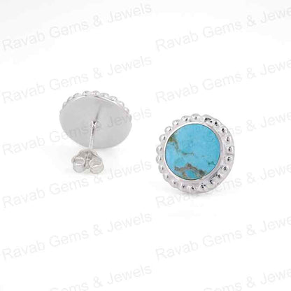 Top Selling 9mm Mohave Arizona Turquoise Gemstone Handmade 925 Silver Rhodium Plated Designer Boho Stud Earrings Navajo Jewelry