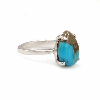 Best Selling 10x14mm Natural Pyrite Turquoise Gemstone Band Ring Fine Sterling Silver Prong Setting Jewelry for Women