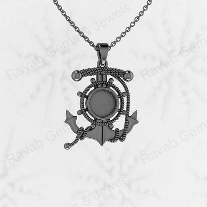 925 Sterling Silver Anchor Ship Wheel Nautical Charm Semi Mount Blank Setting Pendant Good for Ashes & Resin Work Breastmilk DIY