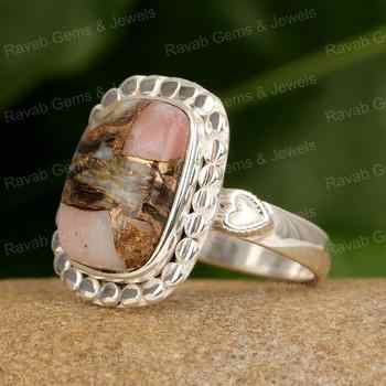 Best Selling Natural Pink Copper Opal Octa Cushion Shape 10x14mm Solid 925 Sterling Silver Heart Designer Handmade Women Ring