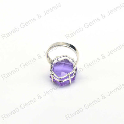 New Arrival Top Quality Solid 925 Sterling Silver Purple Amethyst Quartz Hexagon Cut Shape Ring for Women Fine Handmade Jewelry