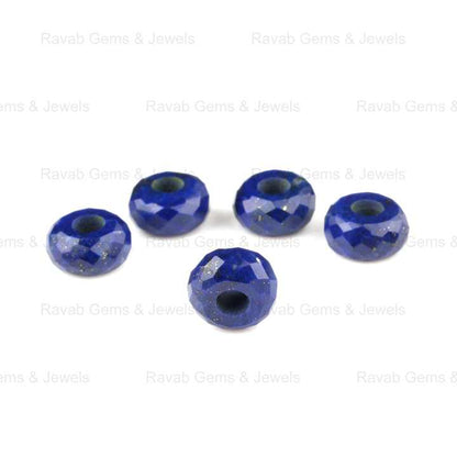 High Quality Natural 14X8mm Blue Lapis Lazuli Stylist Faceted Rondelle 5mm Big Hole Loose Gemstone Beads for Making Jewelry