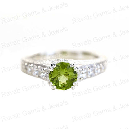 Best Selling 925 Sterling Silver Fine Wedding Ring for Women Natural Peridot Brilliant Cut 7.5mm Double Prong Jewelry