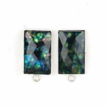 12x20mm Blue Ammolite Hydro Quartz Bezel Genuine 925 Sterling Silver Rectangle Pendant with Rhodium Plating Fine Jewelry Charms