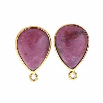 Best Quality 925 Solid Sterling Silver 18K Gold Plated Pink Rhodonite Pear Bezel Connector Fine Pendants Charms Necklace Making