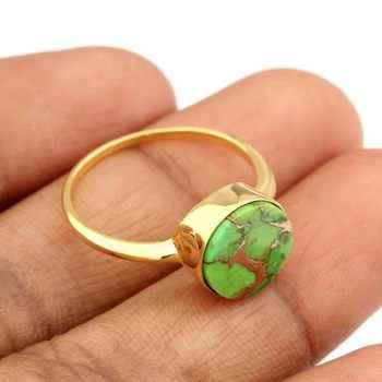 Hot Selling 12mm Mohave Green Copper Turquoise Bezel 18k Gold and 925 Sterling Silver Thick Band Ring for Women Fine Jewelry