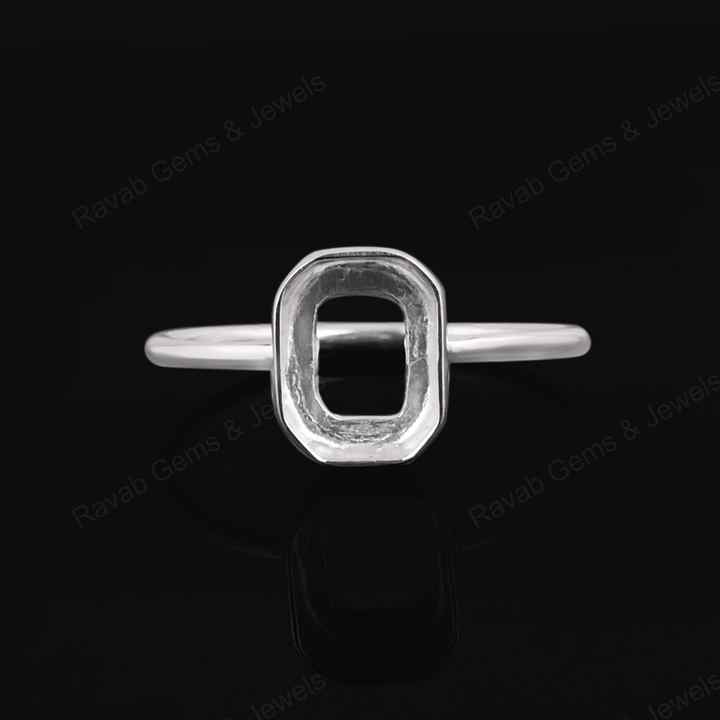 Genuine Solid 925 Sterling Silver Octagon Shape 8x10mm Bezel Setting Semi-Mount Blank Setting Simple Band Fine Ring For Women