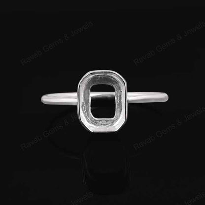 Genuine Solid 925 Sterling Silver Octagon Shape 8x10mm Bezel Setting Semi-Mount Blank Setting Simple Band Fine Ring For Women
