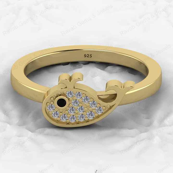 Beautiful 925 Silver Gold Vermeil Blue Whale Water Animal Fish Pattern Eternity Wedding Band Designer Women Ring Fine Jewelry