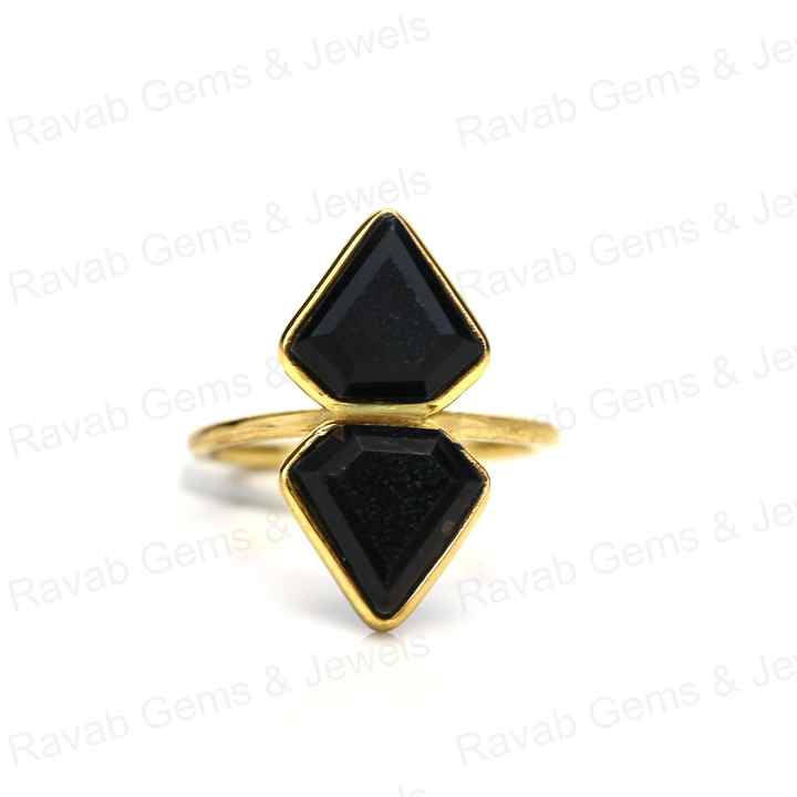 Super Quality Solid 925 Sterling Silver Natural Black Onyx Fancy Cut 10x14mm Bezel Setting 18k Gold Filled Fine Ring for Women