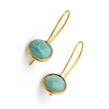 Best Selling High-Polished Gold Plated Sterling Silver Dangle Drop Earrings Amazonite Gemstone Stylish Fine Dangle Hoop Jewelry