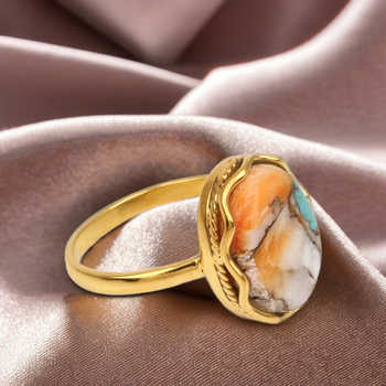 Top Quality 10x14mm Spiny Oyster Copper Turquoise Gemstone Bezel Real Sterling Silver Handmade Boho Designer Oval Ring for Women