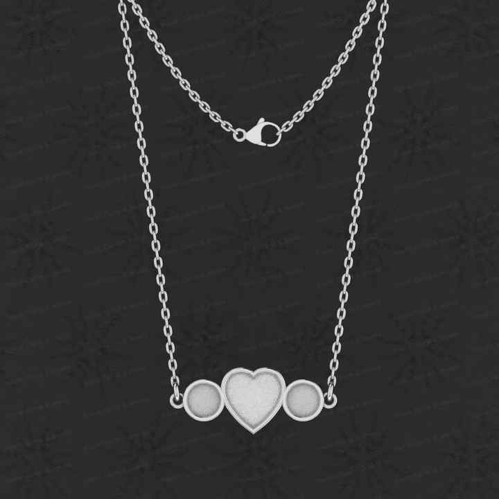 Valentine Gift 925 Silver Heart & Round Collet Cup Blank Semi Mount Charm Pendant Necklace Setting Resin & Ashes Fine Jewelry
