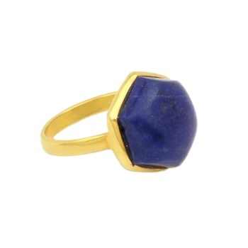 Handmade 12mm Natural Lapis Lazuli Gemstone Bezel Ring 925 Silver 18K Gold Plated Dainty Vintage Fine Jewelry Women Wedding
