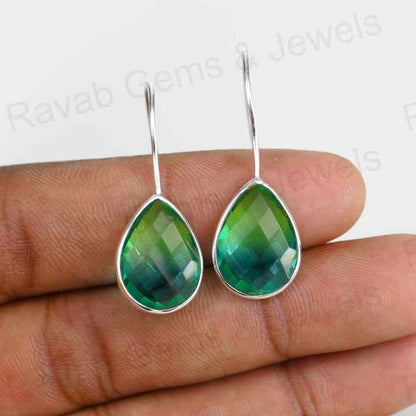 Best Quality Solid 925 Sterling Silver Watermelon Tourmaline Quartz Pear Checker Cut Dangle Drop Earring for Women Fine Jewelry