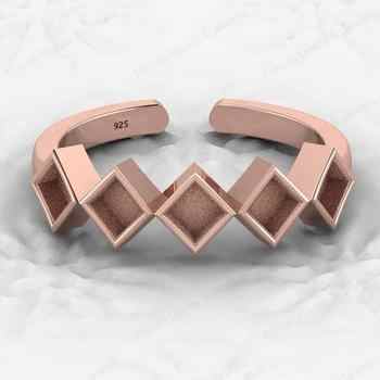 Genuine 925 Sterling Silver 4mm Rhombus Semi Mount Setting Adjustable Ring Resin Ashes Work Good Breastmilk Jewelry Keepsakes