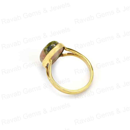 New Arrival 10x14mm Oval Shaped 925 Silver Women's Fine Ring Natural Unakite Gold Vermeil Eternity Split Band with Bezel Setting