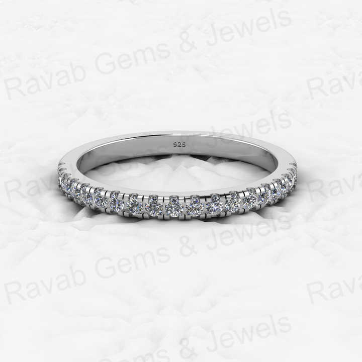 Beautiful Genuine 925 Sterling Silver CZ Diamond Half Eternity Wedding Band 18k Gold Vermeil Minimalist Women Ring Fine Jewelry
