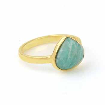 Natural Amazonite Gemstone Bezel Setting 925 Sterling Silver 18K Gold Plated 12mm Heart Shape Ring for Women