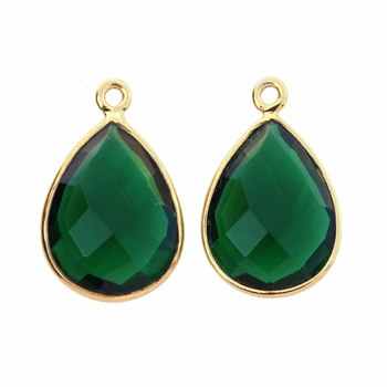 18K Gold Plated 925 Sterling Silver Fine Pendant Necklace with 12x16mm Emerald Hydro Faceted Quartz Gemstone Bezel Charm
