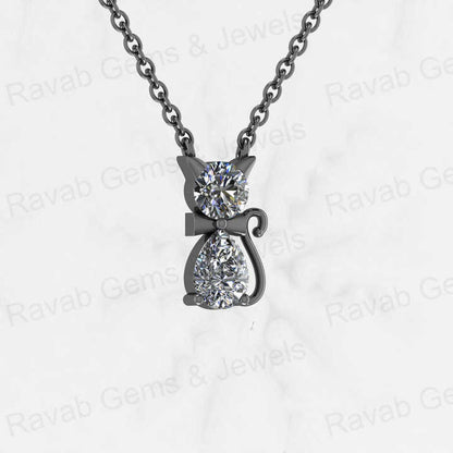 Top Quality Genuine Solid 925 Sterling Silver Cat Lover Pendant Necklace Round 5mm Pear 7x5mm Cubic Zirconia Keepsake Necklace
