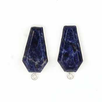 Best Selling 10x17mm Coffin Shape Natural Sodalite Gemstone Bezel Setting Fine Sterling Silver Pendant Necklace Bracelet Charms