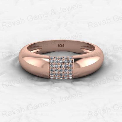 Best Selling Solid 925 Sterling Silver Round Micro Pave CZ Thick Eternity Band Domed Gold Vermeil Women Ring for Fine Jewelry