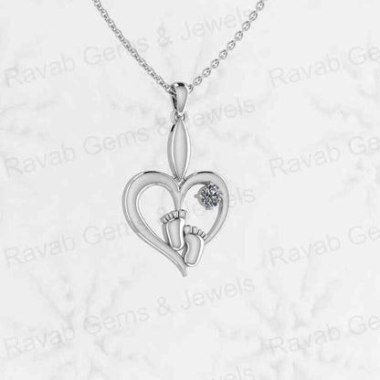 Top Quality Genuine 925 Silver 25mm Love Heart & Baby Feet Dainty CZ Charm Pendant Necklace Valentine Gift Keepsake Fine Jewelry