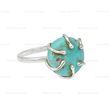 Top Selling 925 Sterling Silver Women's Ring New Design 12mm Kingman Arizona Turquoise Gemstone 6 Prong Setting Dainty Fine