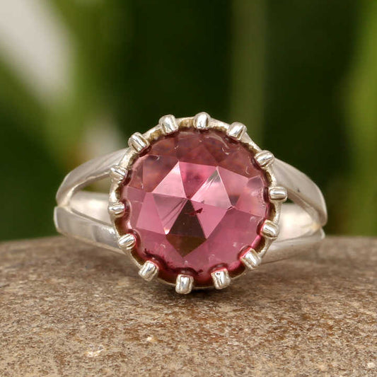 Attractive Designer Red Tourmaline Quartz Rose Cut Crown Setting Solid 925 Sterling Silver Women Birthday Party Wear Ring