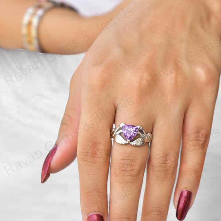 Best Quality Solid 925 Sterling Silver Natural Purple Amethyst 10mm Trillion Cut Leaf Design Ring for Women Handmade Jewelry