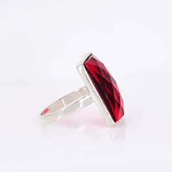 Top Selling Solid 925 Sterling Silver Red Garnet Hydro Checker Cut Rectangle Shape Ring for Women Fine Handmade Jewelry