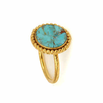 Top Selling Boho Beaded Designer Ring for Women Handmade 925 Silver 12mm Kingman Arizona Turquoise Stone Bezel Set Fine Jewelry