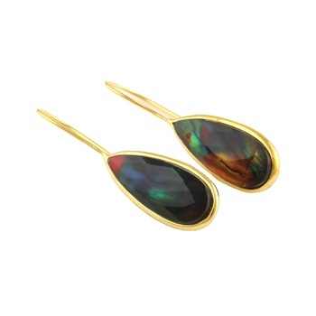 Top Quality Solid 925 Sterling Silver Ammolite Hydro Quartz Checker Cut 10x25mm Pear Drop Dongle Earring for Women Fine Jewelry