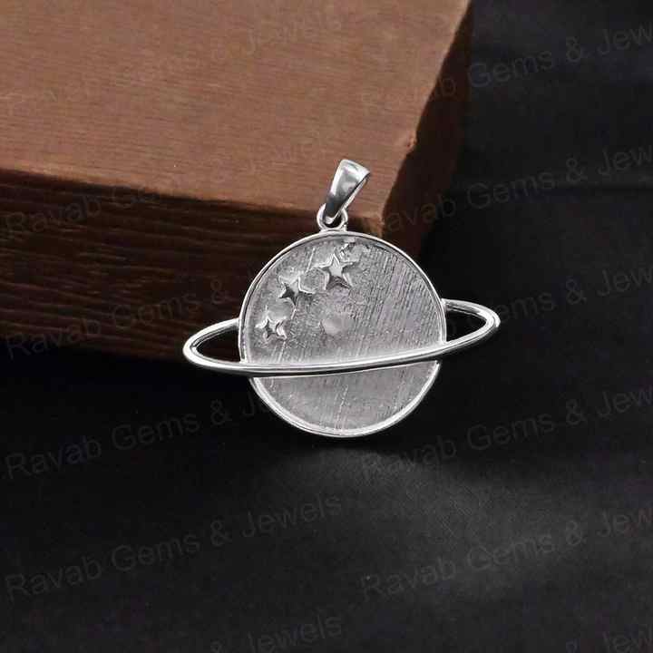 High Quality Solid 925 Silver 20mm Round Saturn Planet Star Blank Collet Pendant Setting Ashes Resin Keepsake Breastmilk Jewelry