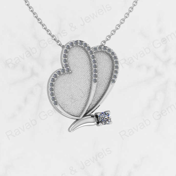 Genuine 925 Silver 40x28mm Couple Heart Blank Bezel CZ Charm Pendant Setting Ashes Resin Keepsake Jewelry Findings Components