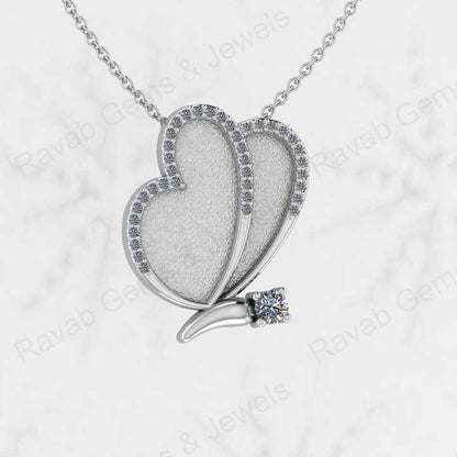 Genuine 925 Silver 40x28mm Couple Heart Blank Bezel CZ Charm Pendant Setting Ashes Resin Keepsake Jewelry Findings Components